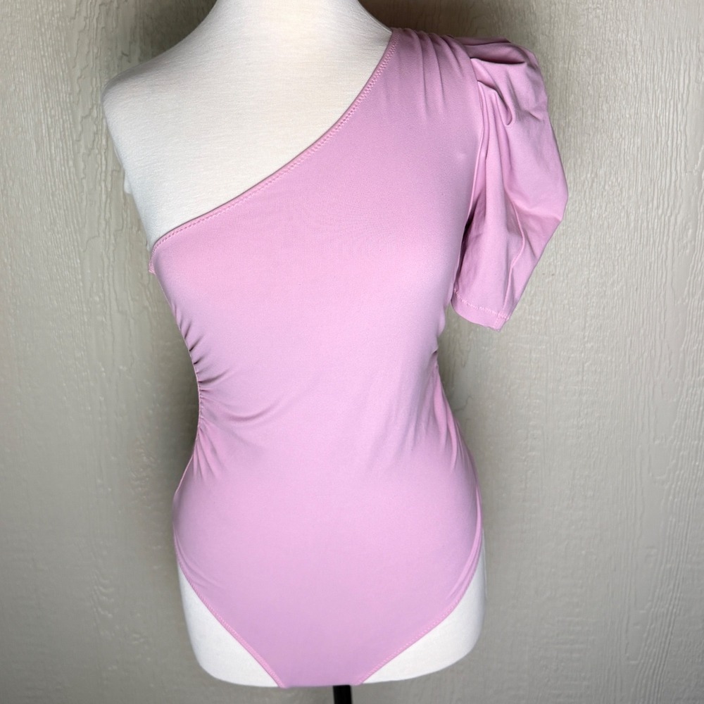 Intimately Free People One Shoulder Puff Sleeve Bodysuit Pink XS Festival